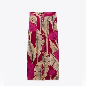 Floral Button-Down Skirt in Pink and Cream